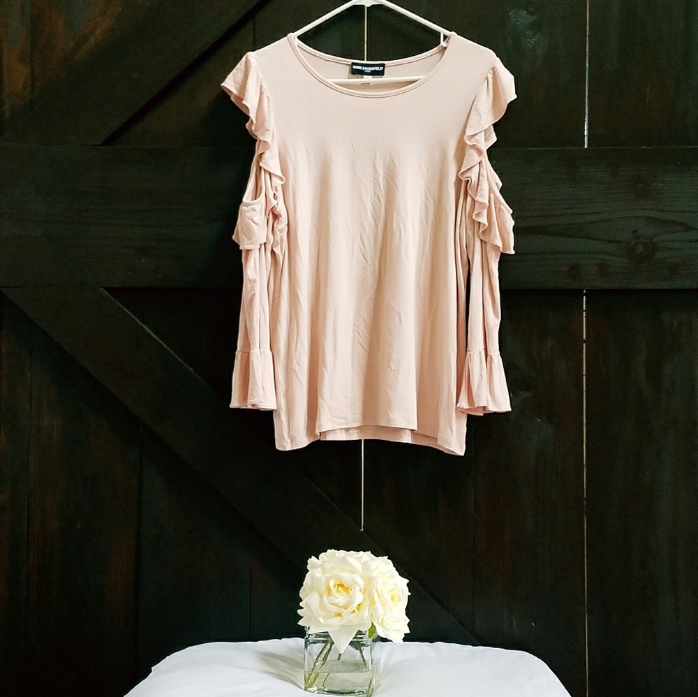 Karl Lagerfeld Cold Shoulder Ruffle